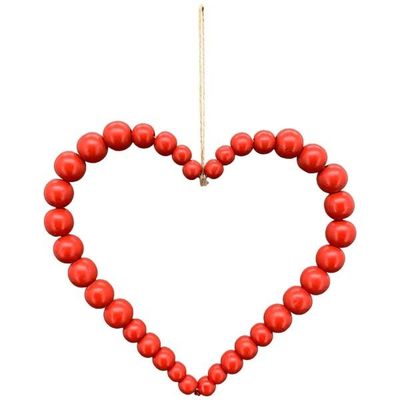 Herz aus Holzperlen - rot zum Hängen klein Herz aus Holzperlen - rot zum Hängen klein
