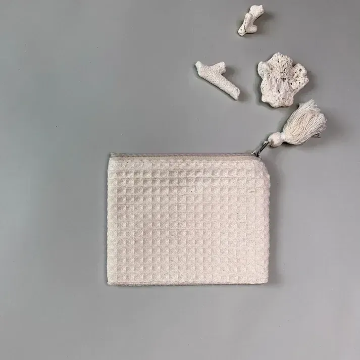 Kleine Tasche Waffelpiqué Creme oder Kamel