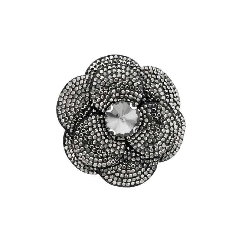 Glitzernde Brosche Blume Schwarz