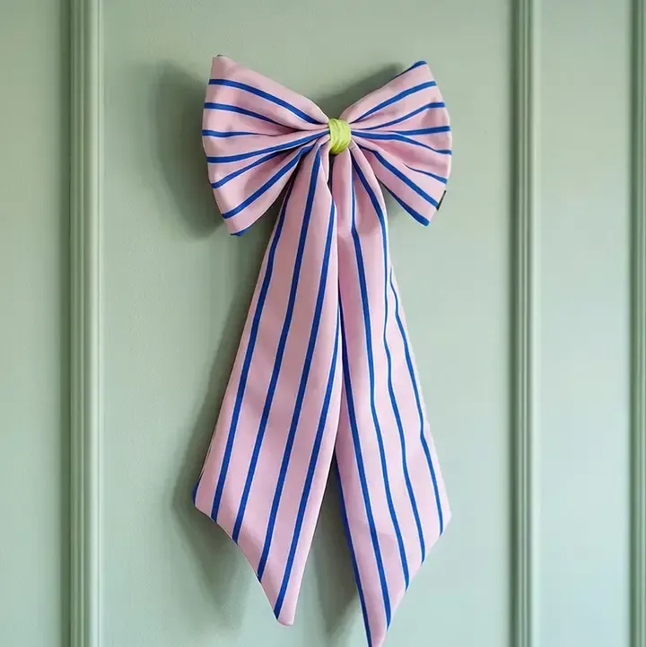 Schleife Canvas peach/blau schmal gestreift