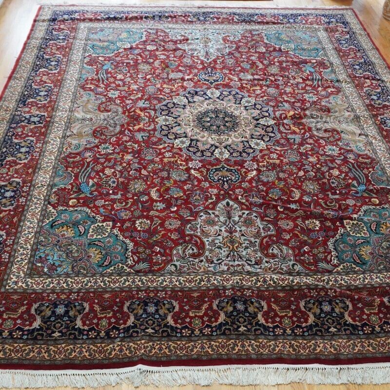 Phenomenal Antique Persian Isfahan Silk & Wool Hand Knotted Large Oriental Rug Silk Foundation  9'6" x 13'6"