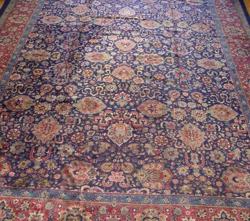 Phenomenal Antique ca. 1900s Turkish Sparta  13'5" x 17'5"  Hand-knotted Wool  Blue Palace Size Oriental Rug