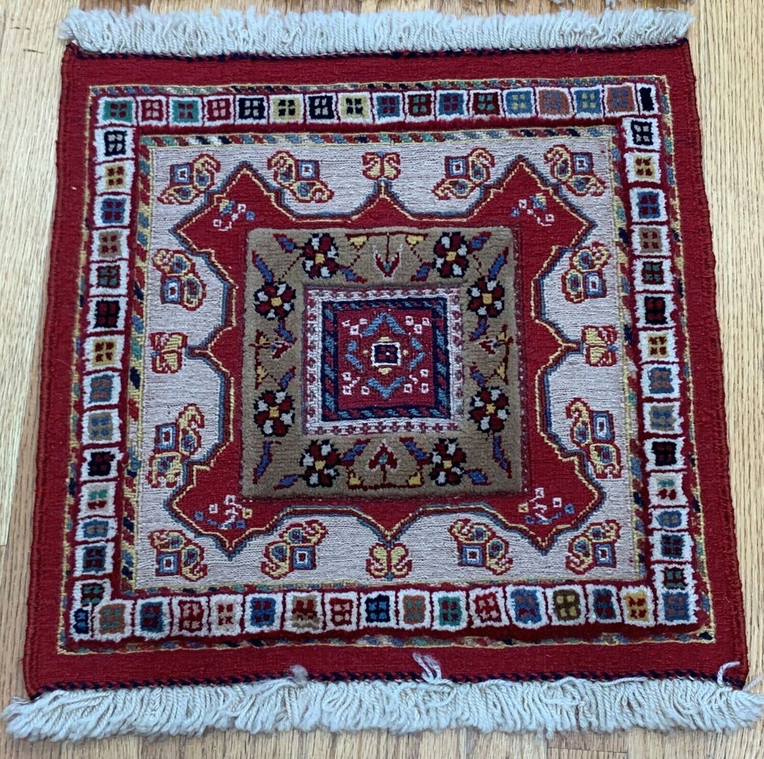 Set of Two Persian Sumack Kilim & Hand-Knotted (20" x 20" inch) Wool  Oriental Rug