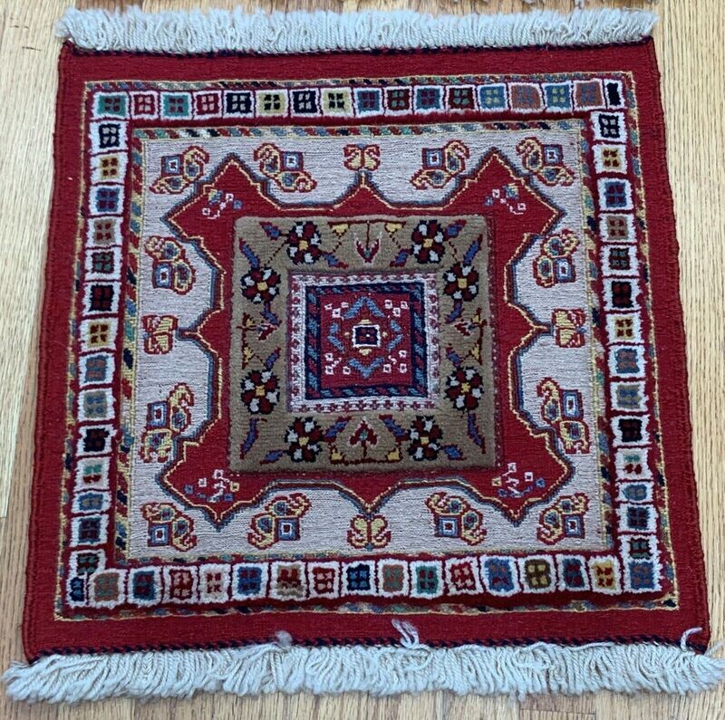 Set of Two Persian Sumack Kilim & Hand-Knotted (20" x 20" inch) Wool  Oriental Rug