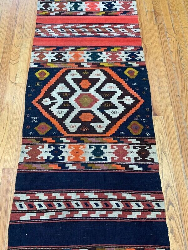 Antique Caucasian Kilim Runner  2'5" x 12'  Hand-Woven 100% Wool Oriental Rug