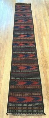 New Afghan Kilim Soumac Runner  2' x 11'   Handwoven 100% Wool Tribal Oriental Rug