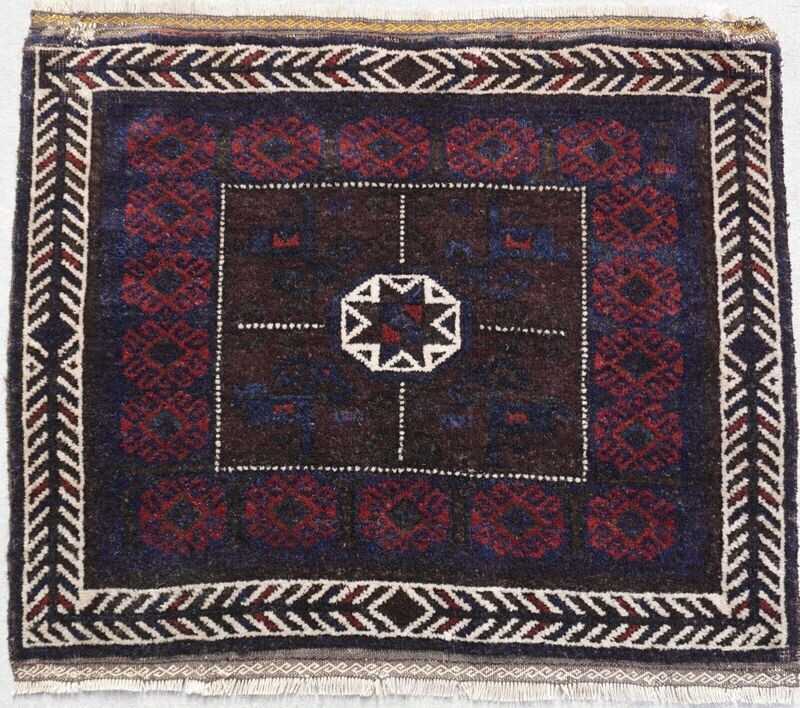 2' x 2'3" Antique Blue Baluch Persian Hand Knotted 100% Wool Tribal Saddle Bag-Face