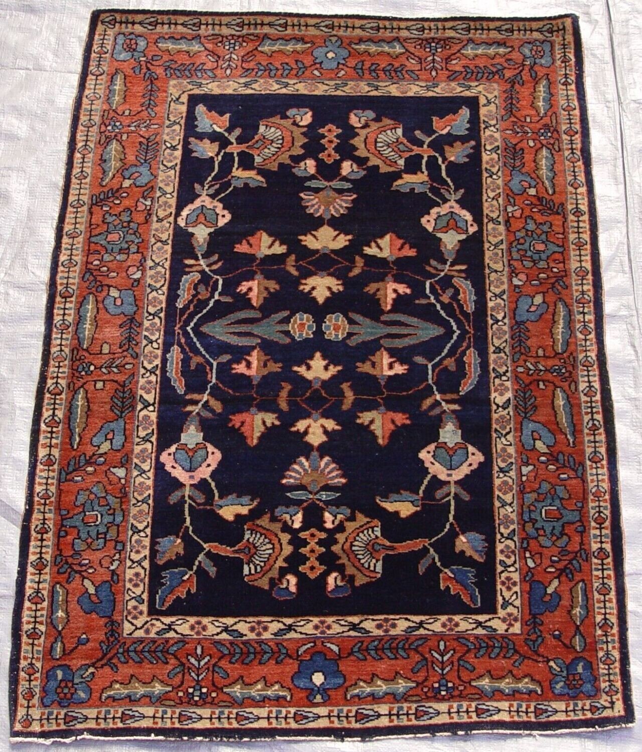 2' x 3' Antique Persian Mohajiran Navy Sarouk Hand-Knotted Wool Rug