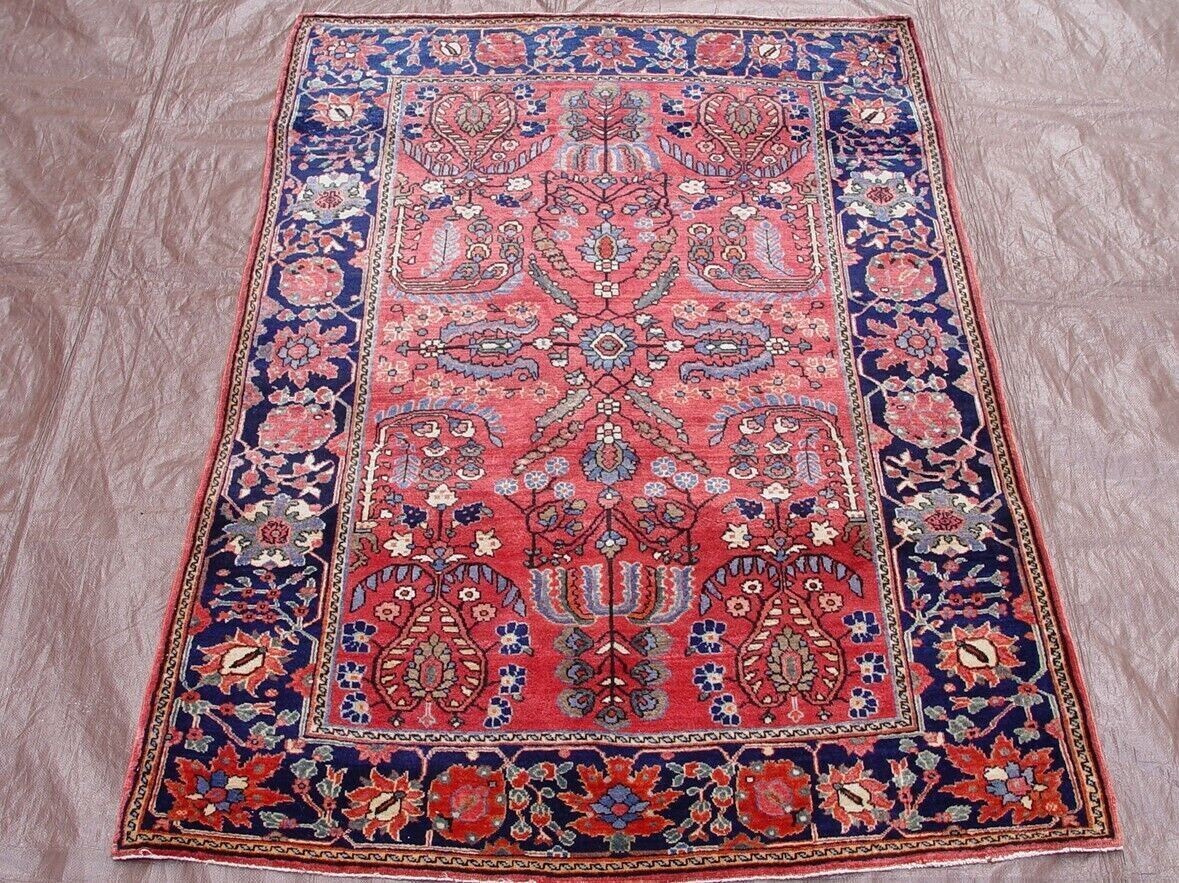 3'5" x 5' Antique Persian Sarouk Mohajiran Hand-knotted Wool Rug