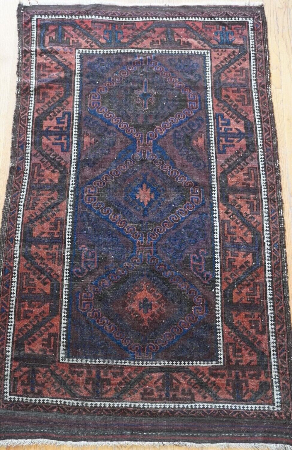 3'5" x 6' Antique Persian Baluch Blue Hand-Knotted Wool Tribal Rug