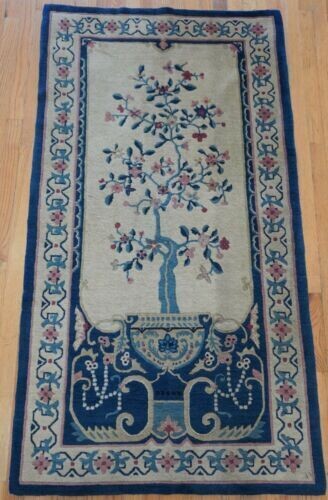 3' x 5'9" FINE ANTIQUE CHINESE PEKING HAND KNOTTED WOOL TREE VASE ORIENTAL RUG