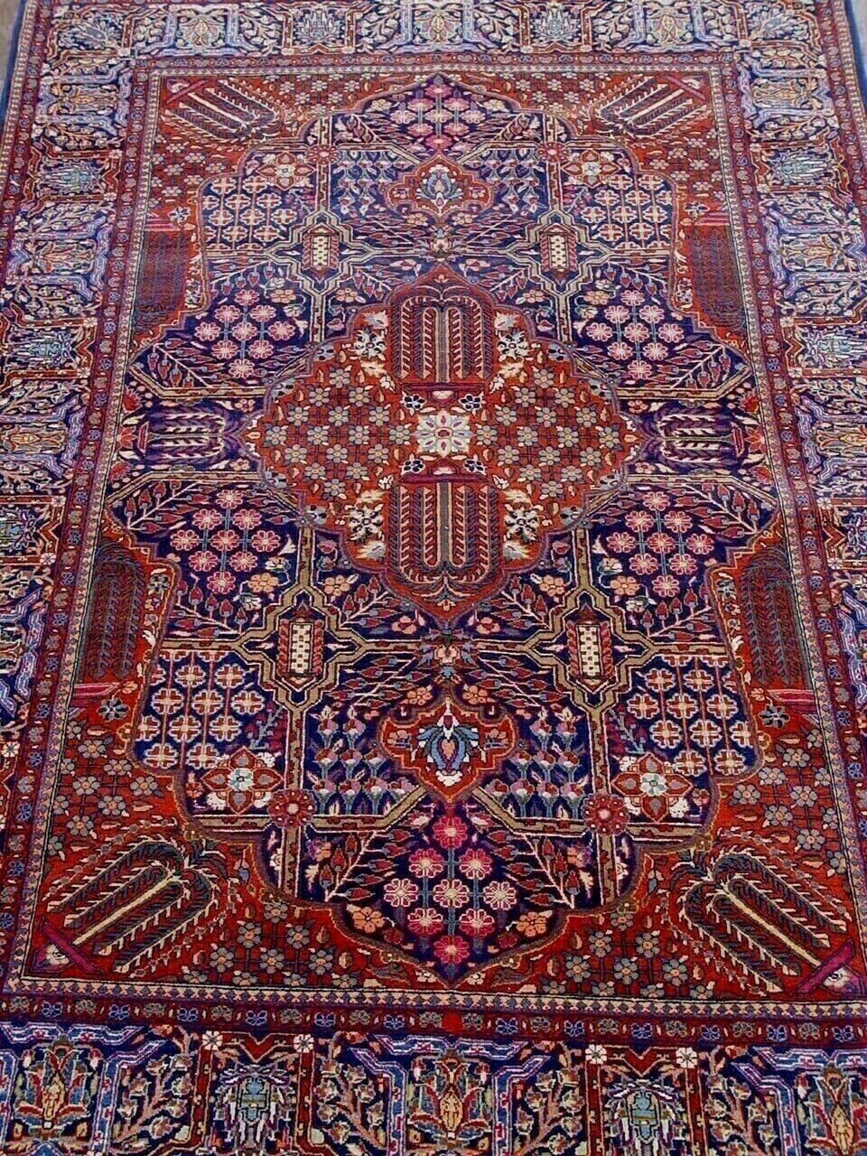 4'6"x7'3" ANTIQUE 1900s PERSIAN KASHAN HAND KNOTTED WOOL RUG