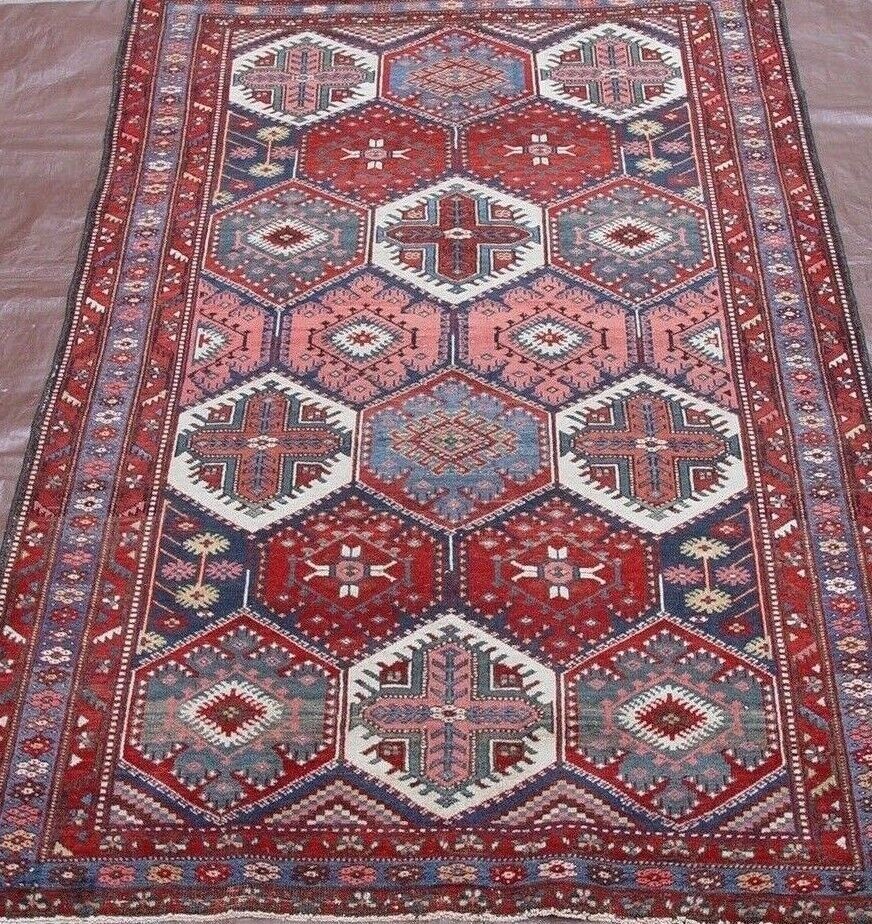 4'6" x 6' Antique Persian Bakhtiyari Garden Design Hand-Knotted Wool superb Tribal Rug