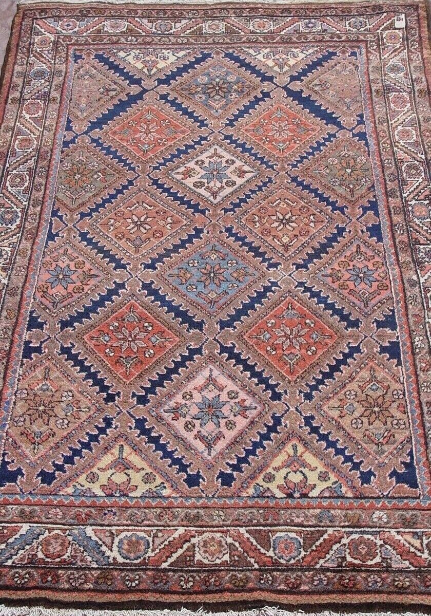 4'6" x 7' ANTIQUE KURDISH TRIBAL GEOMETRIC HAND KNOTTED WOOL ORIENTAL RUG