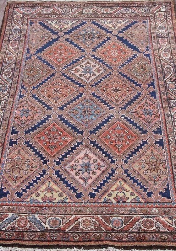 4'6" x 7' ANTIQUE KURDISH TRIBAL GEOMETRIC HAND KNOTTED WOOL ORIENTAL RUG