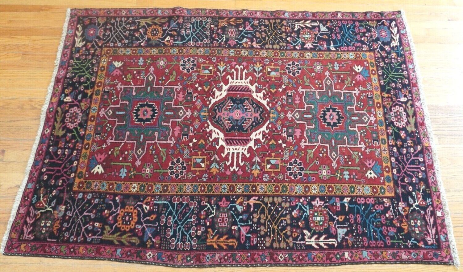 4'8" x 6'5" Antique Persian Heriz Karaja Hand Knotted Wool Rug