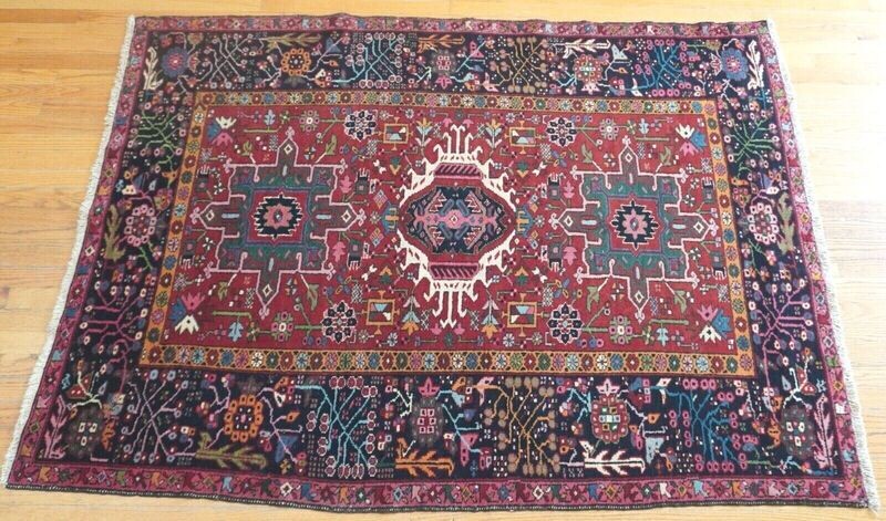4'8" x 6'5" Antique Persian Heriz Karaja Hand Knotted Wool Rug
