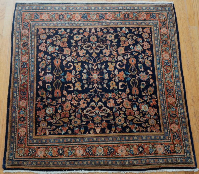 4' x 4'  ANTIQUE KASHAN NAVY HAND KNOTTED WOOL ORIENTAL RUG SQUARE
