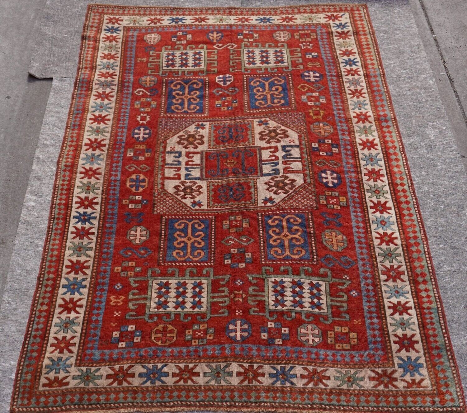 5'6" x 7'8" ANTIQUE CAUCASIAN KARACHOV KAZAK HAND KNOTTED WOOL LARGE RUG