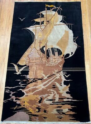 4' x 7' CHINESE ART DECO SAILING BOAT VINTAGE HAND KNOTTED WOOL ORIENTAL RUG 4' x 7' CHINESE ART DECO SAILING BOAT VINTAGE HAND KNOTTED WOOL ORIENTAL RUG