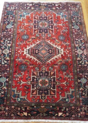 5' x 7' Antique Persian Heriz Karaja Signed Hand Knotted Wool Rug has 4 signatures
