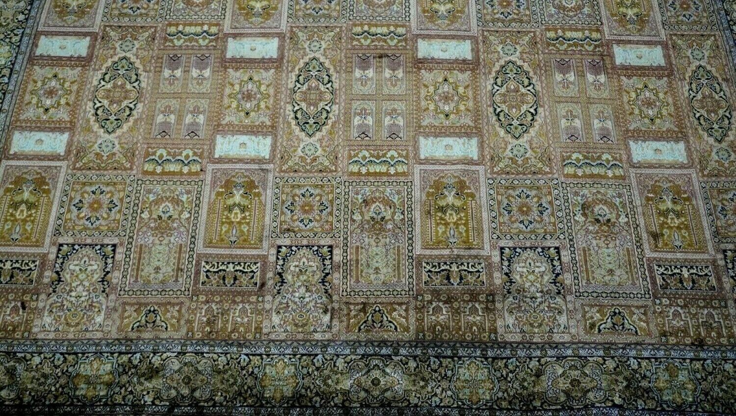 7' x 10'6" PURE SILK PERSIAN QUM HAND KNOTTED MUSTARD GOLD  PREMIUM QUALITY RUG