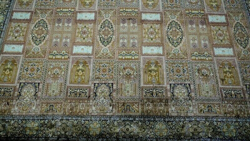 7' x 10'6" PURE SILK PERSIAN QUM HAND KNOTTED MUSTARD GOLD  PREMIUM QUALITY RUG