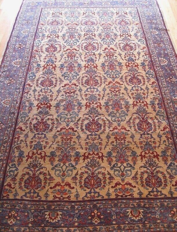 7' x 11'7" Antique 1900s Persian Sarouk Farahan Floral Gold Hand Knotted Wool Rare Rug