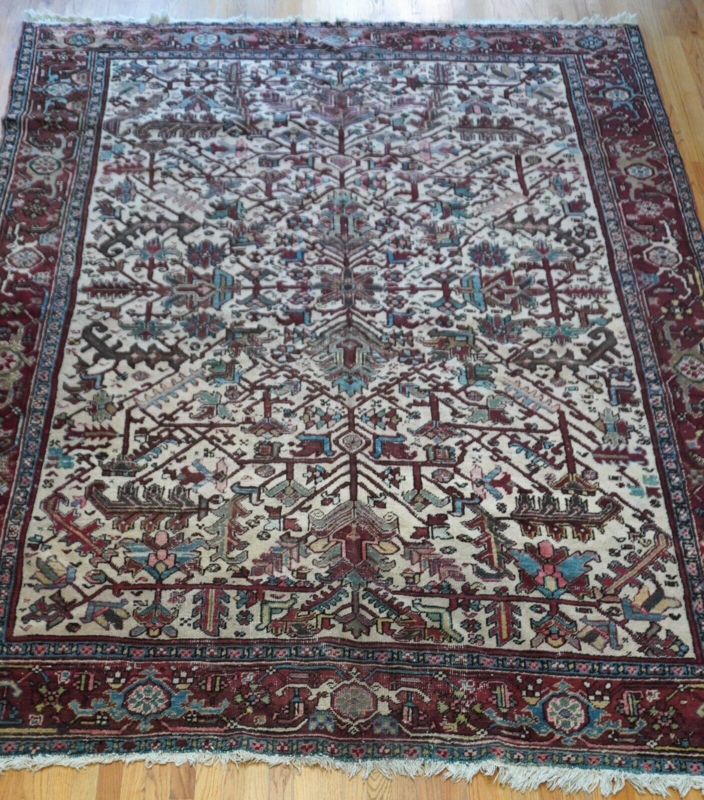 8'2 x 10'4" Antique Persian Heriz Hand-Knotted Wool Ivory Rug