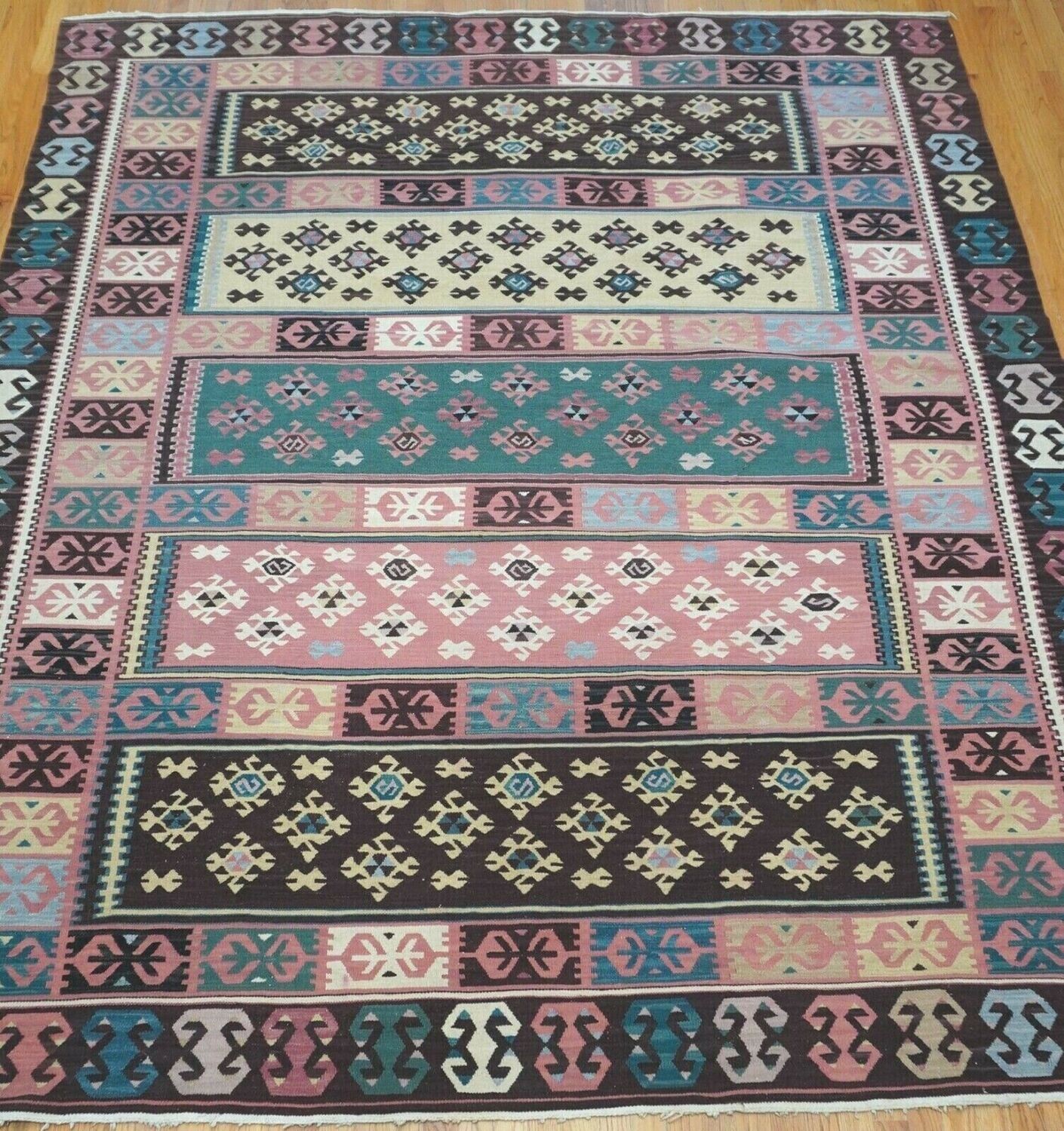 8'4" x 9'9"  KILIM HAND WOVEN FLAT WOVEN WOOL GEOMETRIC LARGE RUG