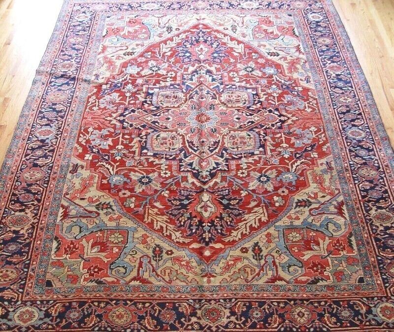 8'7" x 11'7" Antique 1900S Persian Herizz  Serapi Hand Knotted Wool Rug Excellent