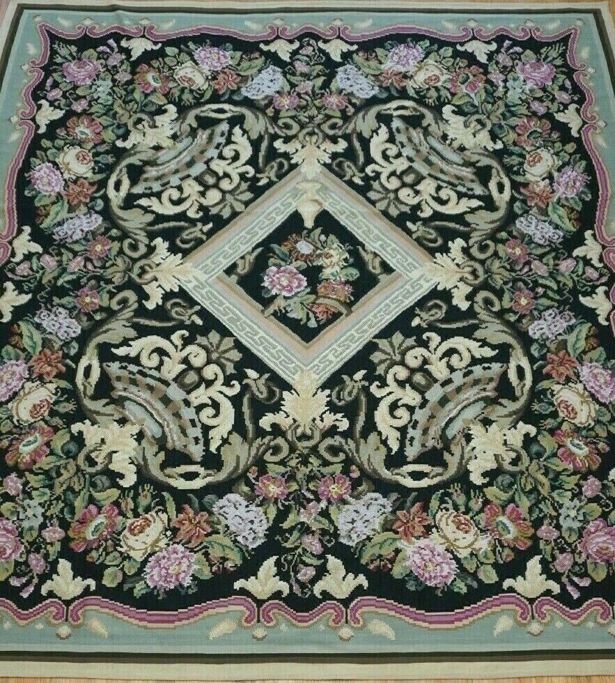 8'9" x 9'8" Antique Bessarabian Flatweave Kilim Flowers Excellent Large Rug Cleaned