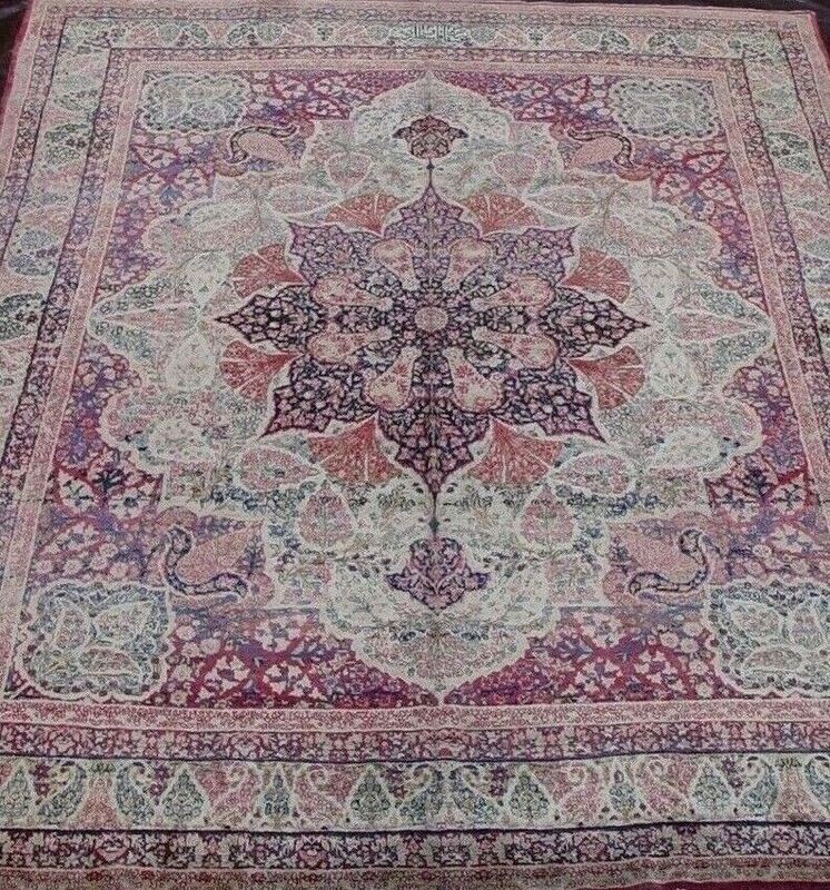 8' x 10' Antique 1850s Persian Kermanshah Signed Hand-knotted Wool Ivory Rug Excellent