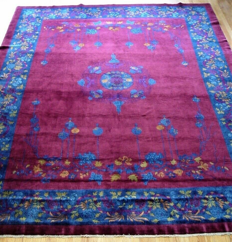 9' x 11'6" ANTIQUE 1900s CHINESE PPEKING HAND KNOTTED WOOL ORIENTAL RUG