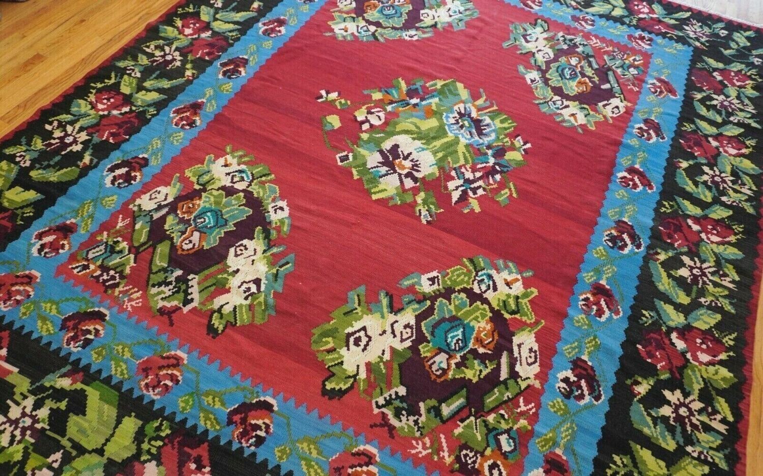 9' x 12' ANTIQUE BESSARABIAN KILIM HAND WOVEN 100% WOOL FLAT WOVEN RUG