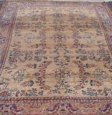 9'x12' Antique 1880s Persian Bijar Camel Hair Hand Knotted Wool Rug