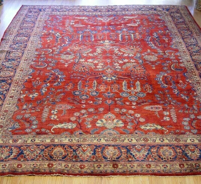 9' x 12' ANTIQUE 1900s PERSIAN MOHAJIRAN SAROUK HAND KNOTTED WOOL RUG