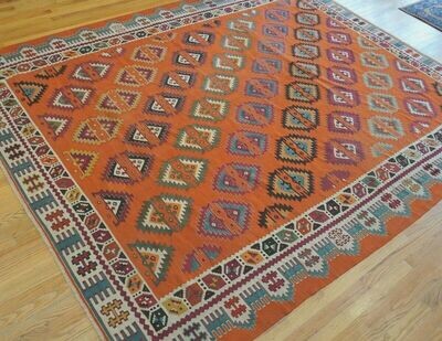 AHTIQUE TURKISH KILIM 8' x 10' NAVAJO STYLE  HAND-WOVEN WOOL RUG