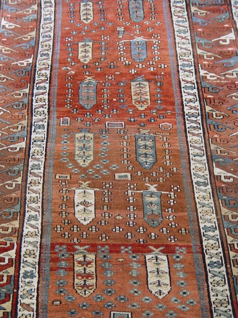 Antique 1880s Caucasian Kuba Pictorial Hand Knotted Wool Runner Oriental Rug 3'6" x11'9"