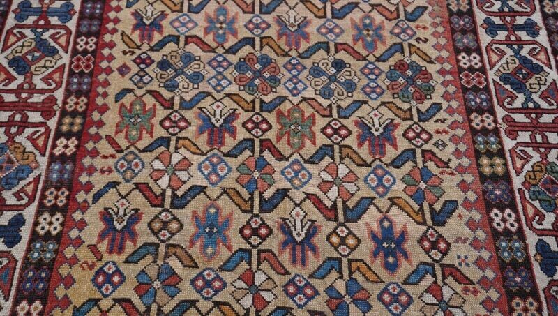 5'8" x 11'3" Antique 1860s Caucasian Talish Tribal Gold Hand Knotted Wool Large Rug