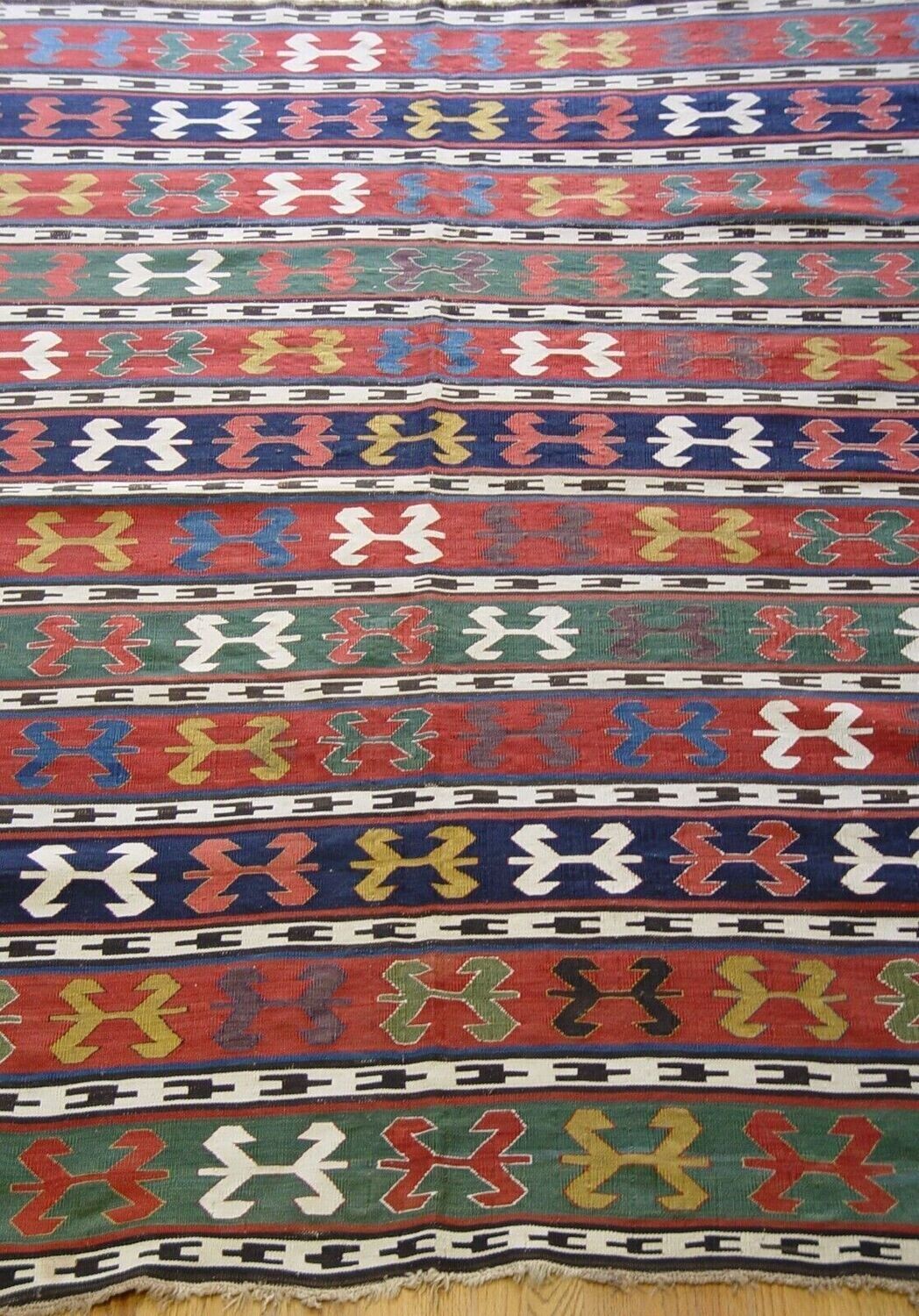 6' x 7'8" Antique 1900s Caucasian Kilim Hand Woven Wool Flat Woven Rug