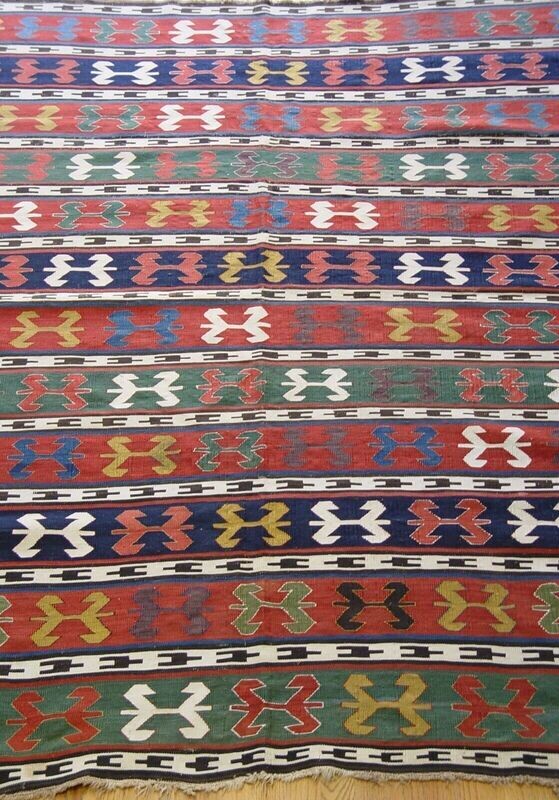 6' x 7'8" Antique 1900s Caucasian Kilim Hand Woven Wool Flat Woven Rug