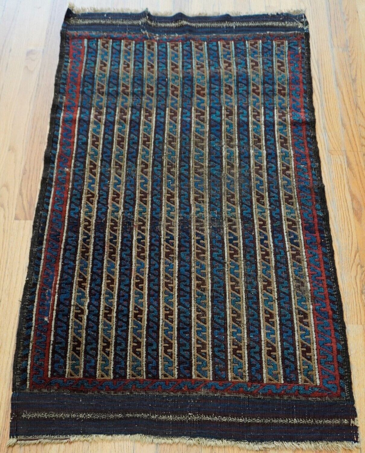 3' x 5'5" ANTIQUE PERSIAN BALUCH STRIPPED HAND KNOTTED WOOL TRIBAL RUG