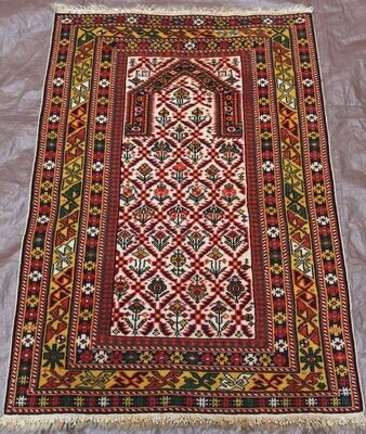 2'4" x 3'7" ANTIQUE CAUCASIAN SHIRAVAN DATED PRAYER HAND KNOTTED WOOL RUG