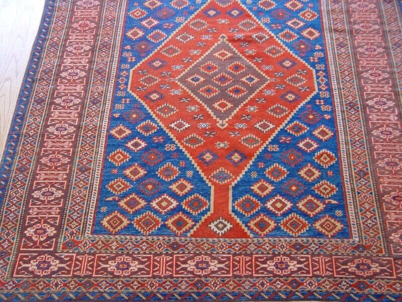 4'4" x 5'7" Antique Caucasian Shiravan Hand-Knotted Wool Geometric Rug