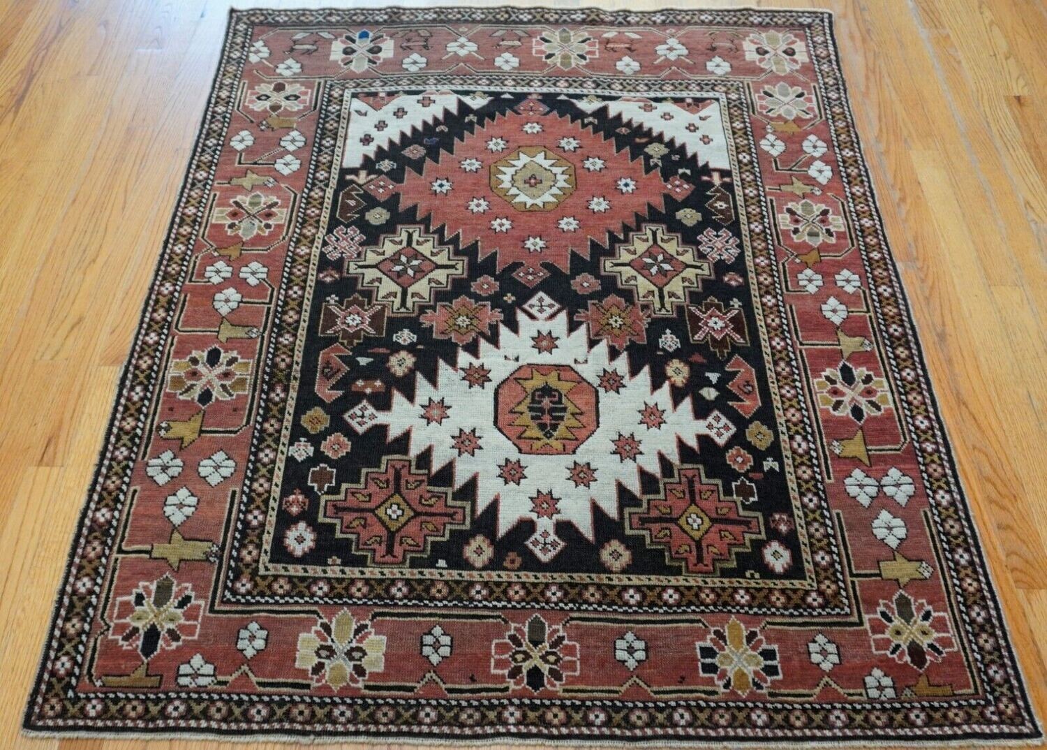 4'4" x 5'3" ANTIQUE 1880S CAUCASIAN SHIRAVAN HAND KNOTTED WOOL  TRIBAL RUG
