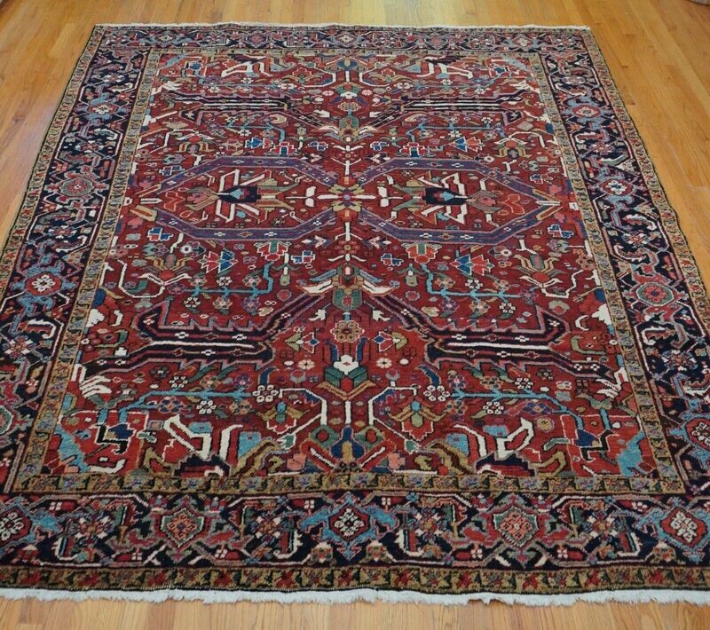 7'8" x 9'2" ANTIQUE PERSIAN HERIZ SERAPI HAND KNOTTED WOOL TRIBAL RUG