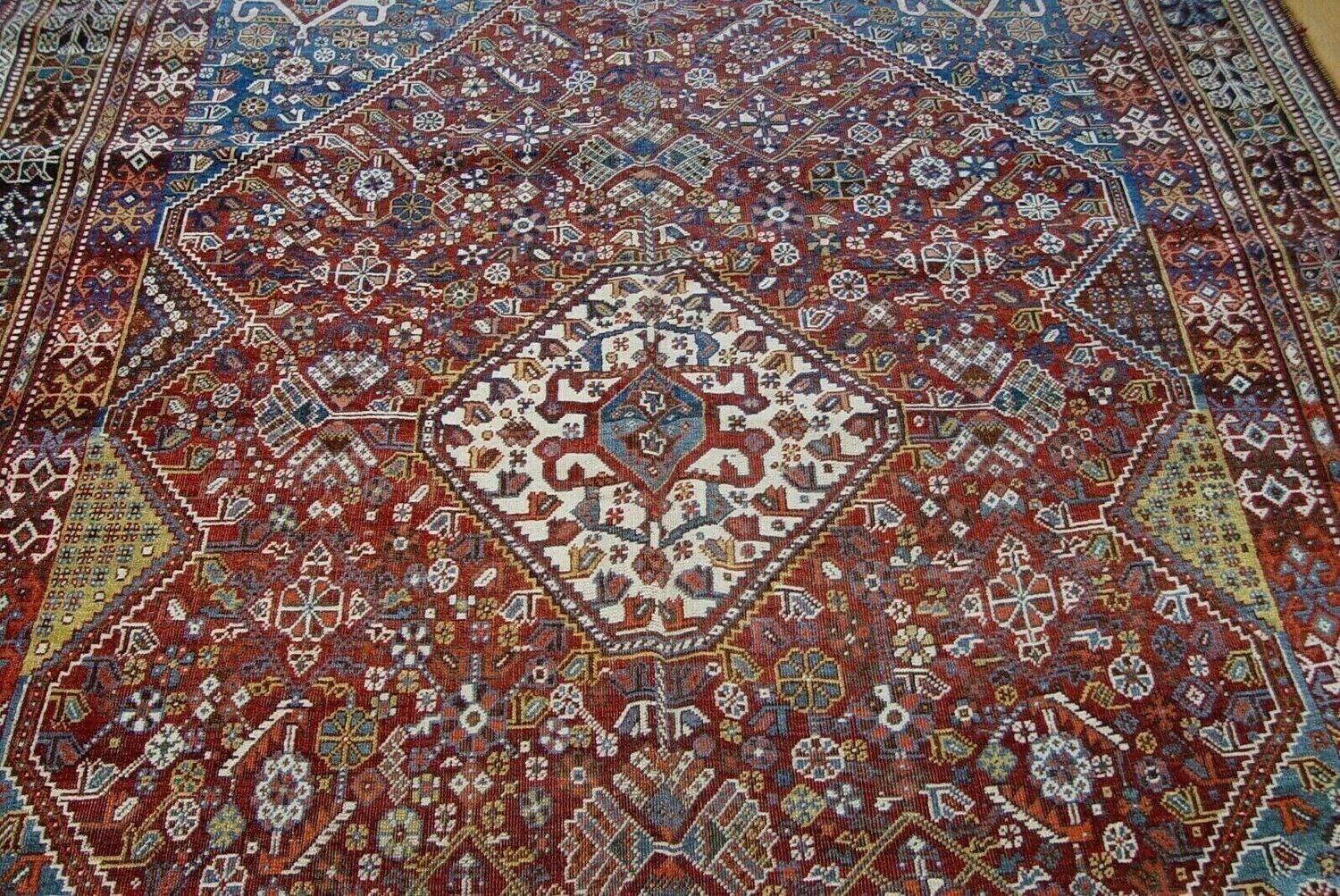 6'2" x 9'8" Antique Persian Qashqai Tribe Rare Hand Knotted 100% Wool Veg. Dyes Rug
