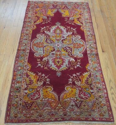 ANTIQUE TURKISH OUSHAK 3'x 6' HAND KNOTTED 100% WOOL RUG ANTIQUE TURKISH OUSHAK 3'x 6' HAND KNOTTED 100% WOOL RUG