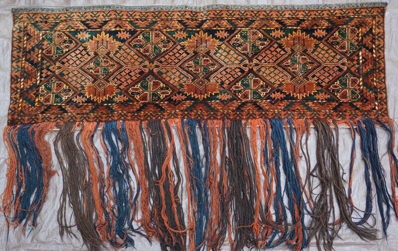 1'7"x4'6" Antique Turkmen Torba Esari Hand Knotted Wool Textile Tribal Rug